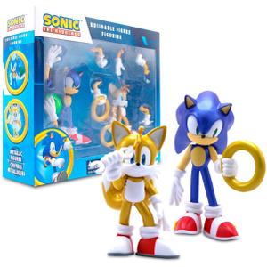 Official Sonic The Hedgehog Metallic Sonic & Tails 4 Action Figures  Buildable, Interchangeable Arms & Accessories, Collector Window Box