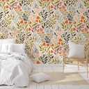 Floral Peel and Stick Wallpaper Colorful Boho Green Leaf Removable Contact Paper Modern Botanical Self Adhesive Wallpaper for Bedroom Living Room Drawers Cabinets 17.7in x 9.8ft