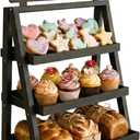 Foldable Wooden Cookie Display Stand for Bakers, Vendors, Market Booth, and Craft Fairs | 3 Tiered Cupcake Dessert Stand with Chalkboard Sign Ideal for Donuts, Cakes, Muffins & Pastries (Black)
