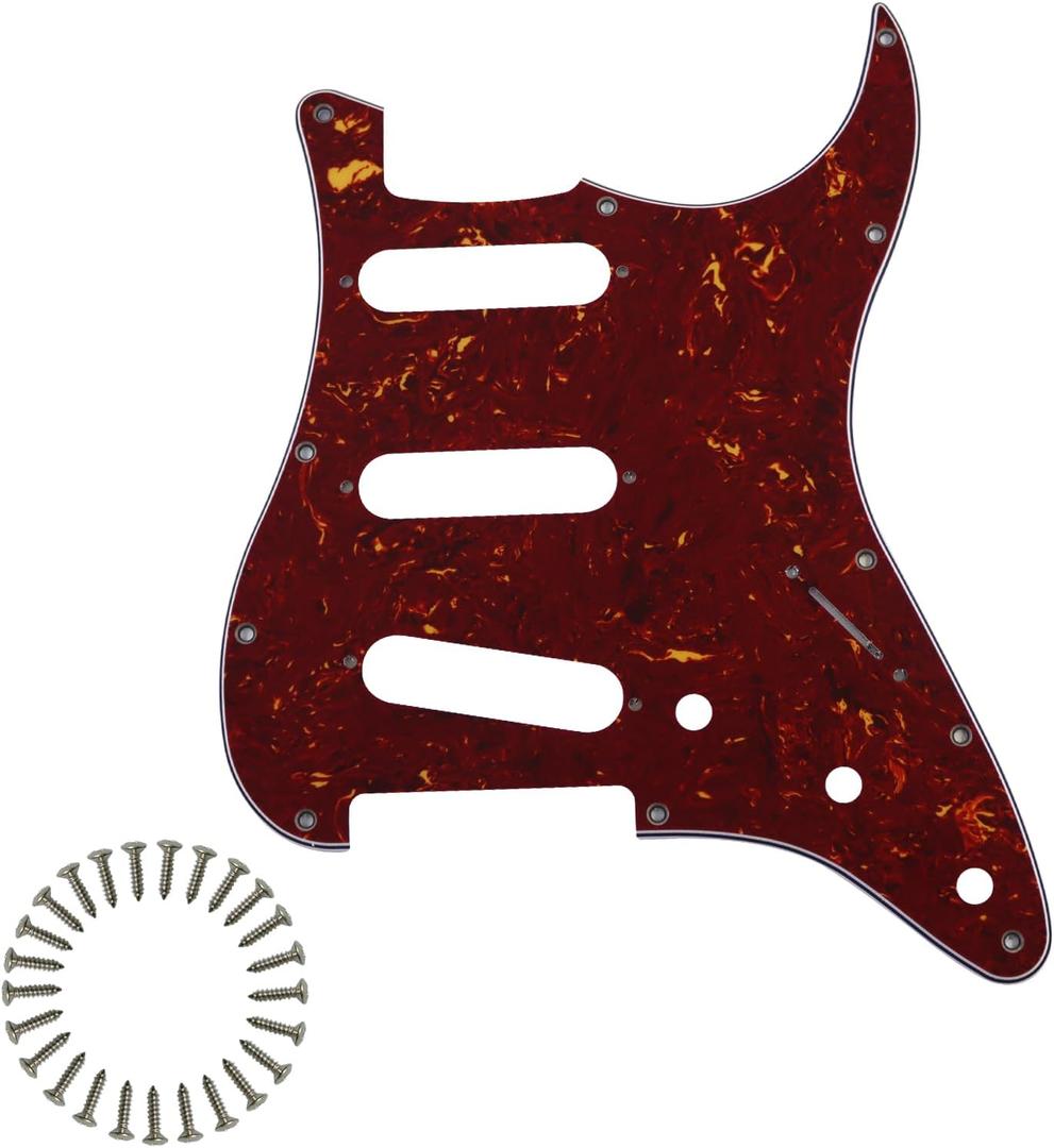 SSS 11 Hole Strat Pickguard ST Pick Guard Scratch Plate for Fender USA/Mexican Standard Stratocaster Modern Style Electric Guitar,Red tortoise 4ply (SSS Aluminum Foil)