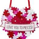 2 x Valentines Wreath for Front Door, Valentines Day Decorations, Love You to Pieces Door Sign, 3D Foldable Wooden Heart Decor, Romantic Wall Wreath Decoration for Wedding Anniversary (Red, White, Pink)