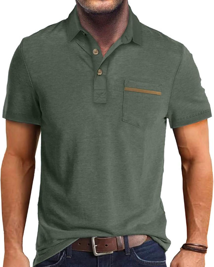 Men's Casual Polo Shirts Short Sleeve Summer Shirts Classic Collared Golf Shirt (Large, Pale Green)