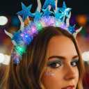 2 x Yokawe Twinkling LED Light Up Stars Tinsel Headband,Silver Glitter Christmas Party Crown, New Year Costume Hair Accessory for Women