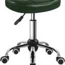 BFTOU 6-Square Lattice PU Swivel Stool with Wheel for Work SPA Shop Massage Height-Adjustable and Cost-Effective Rolling Stool Chair (Green), Seat: 17.7" x 17.7" x 19.3"; Base: 17.7" diameter