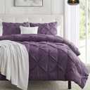 Nestl Purple Duvet Cover Queen Size - Soft Double Brushed Duvet Set with Button Closure & Corner Ties, 3 Piece Luxurious Pinch Pleated Duvet Cover Set 90x90 Inches with 2 Pillow Shams