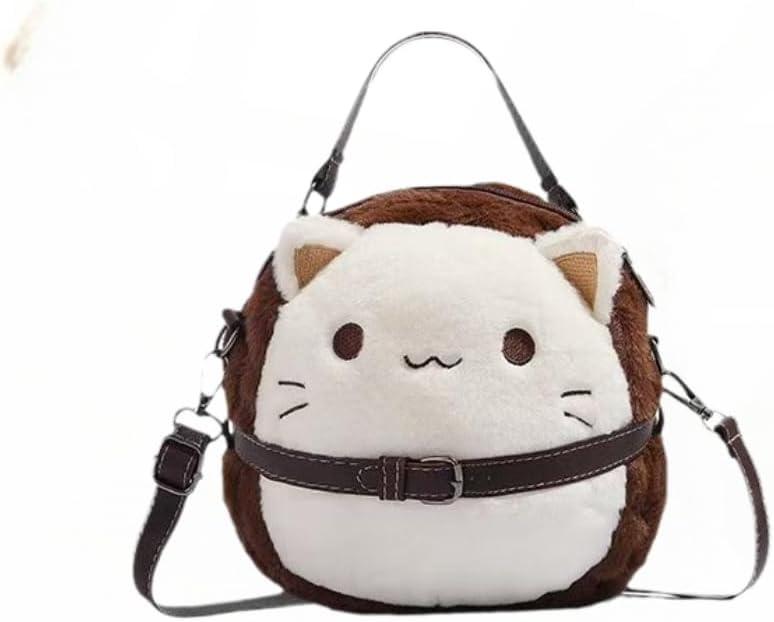 Plush Bag with Cat Design Shoulder Bag Handbag for Girls Novelty Kawaii Purse (Mini, White)