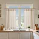 Aersas Short Natural Pinch Pleated Linen Kitchen Curtains 24 Inch Length 2 Panels Set Farmhouse Cafe Light Filtering Small Half Window Drapes for Bathroom Laundry Room RV 26x24