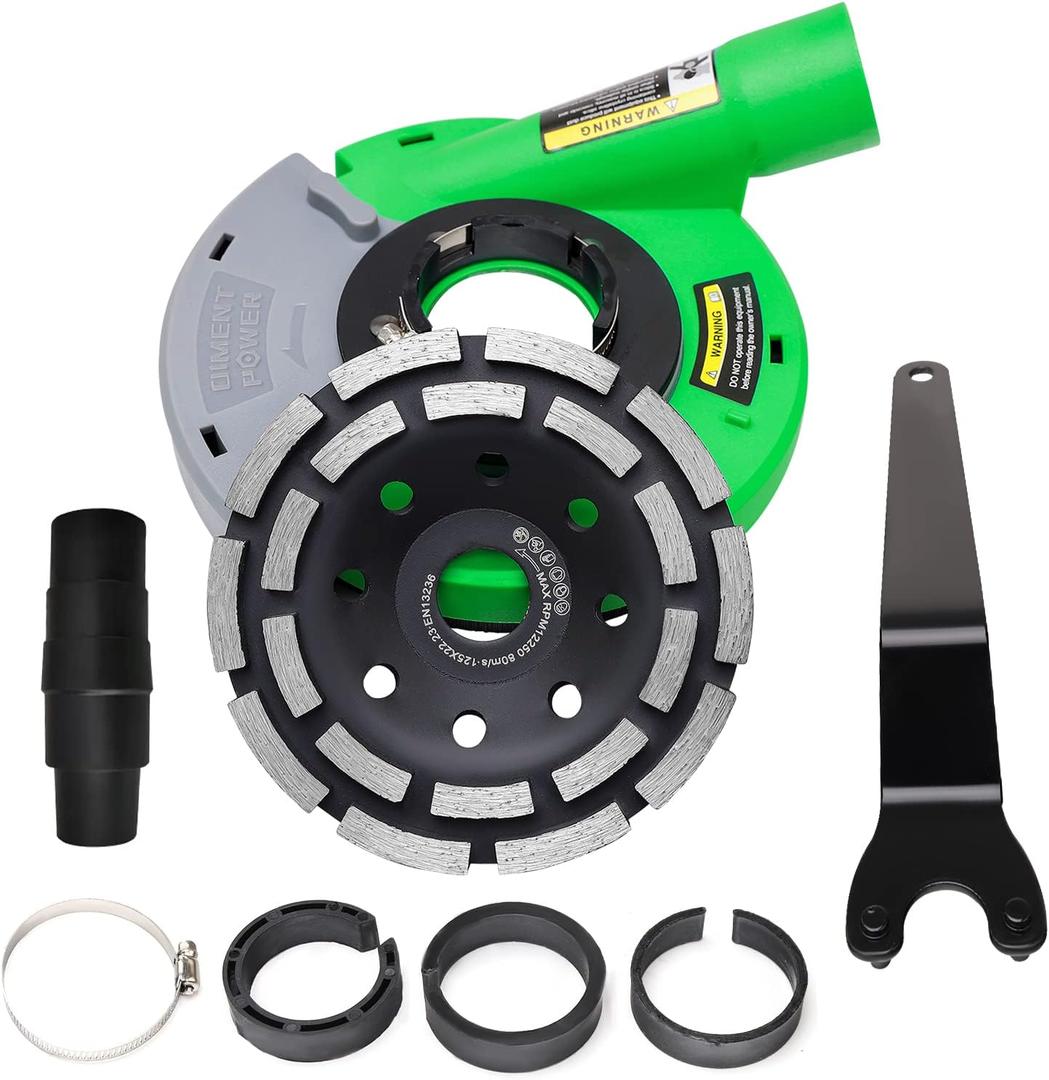 Diment Power Grinding Dust Shroud for Angle grinder 4 1/2-Inch / 5-Inch, Diamond Grinding Cup Wheel 5-Inch (5 inch dust shroud + diamond grinding cup wheel)