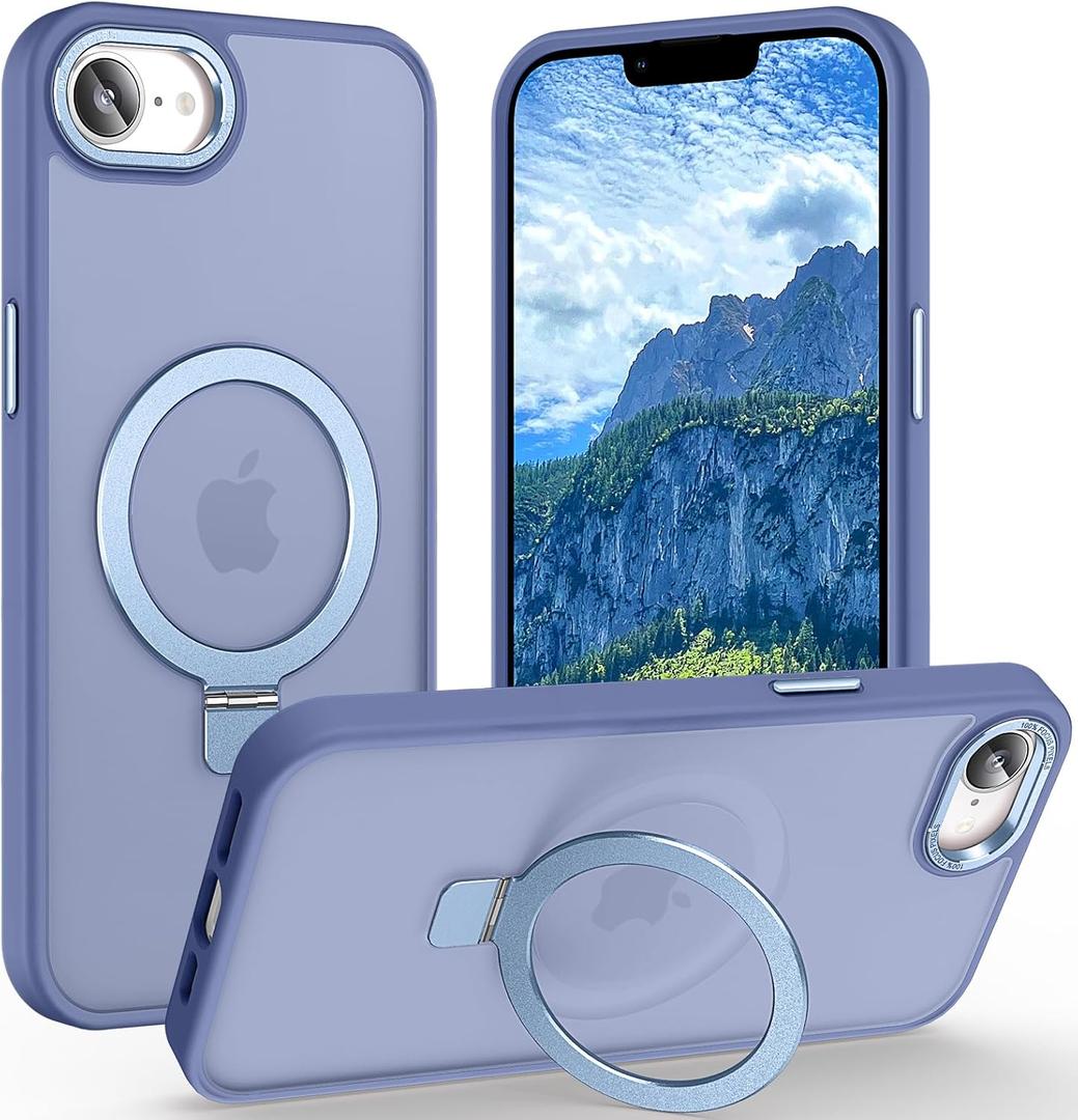 Magnetic for iPhone 17e Case & iPhone 16e Case with Ring Stand, [10 FT Drop Protection] [Velvety Touch] Slim Translucent Matte Back Shockproof Phone Case for iPhone 17e 6.1'', Sierra Blue