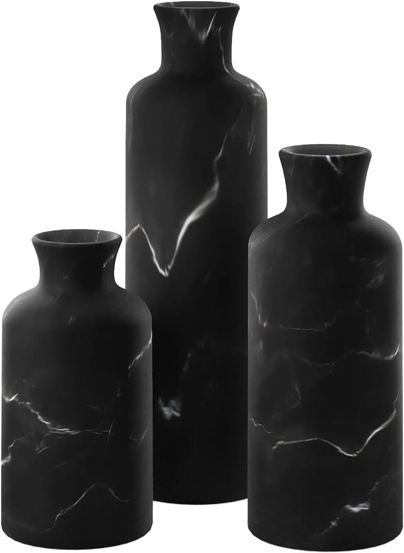 Creative Scents Black Marble Look Vase Set - Vases Home Decor, Premium Quality for Holding Pampas Grass, Dried/Fresh Flowers, Vases for Decor - Kitchen, Bedroom, Office, Living Room, or Shelf Decor, 2.95"L x 2.95"W x 10"H