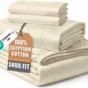 LANE LINEN 100% Egyptian Cotton Full Size Bed Sheets, No Pill Naturally Cooling Sheets Full Size, Soft & Comfy Sateen Weave for Silky Smooth Finish, Ivory