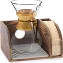 ELLDOO Vintage Wood Coffee Organizer Stand, Compatible with Chemex Coffee Makers, Holds Coffee Maker and Coffee Paper Filters, Fits Collar and Handle Carafes, with Grey Silicone Dripper Mat