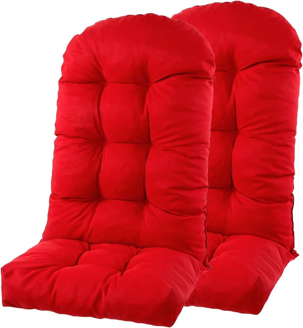 Outdoor Adirondack Chair Cushions Set of 2, Non-Slip Waterproof High Back Tufted Patio Seat Pads for Porch Rocking Chair 44"x19.6"x4.7", Red