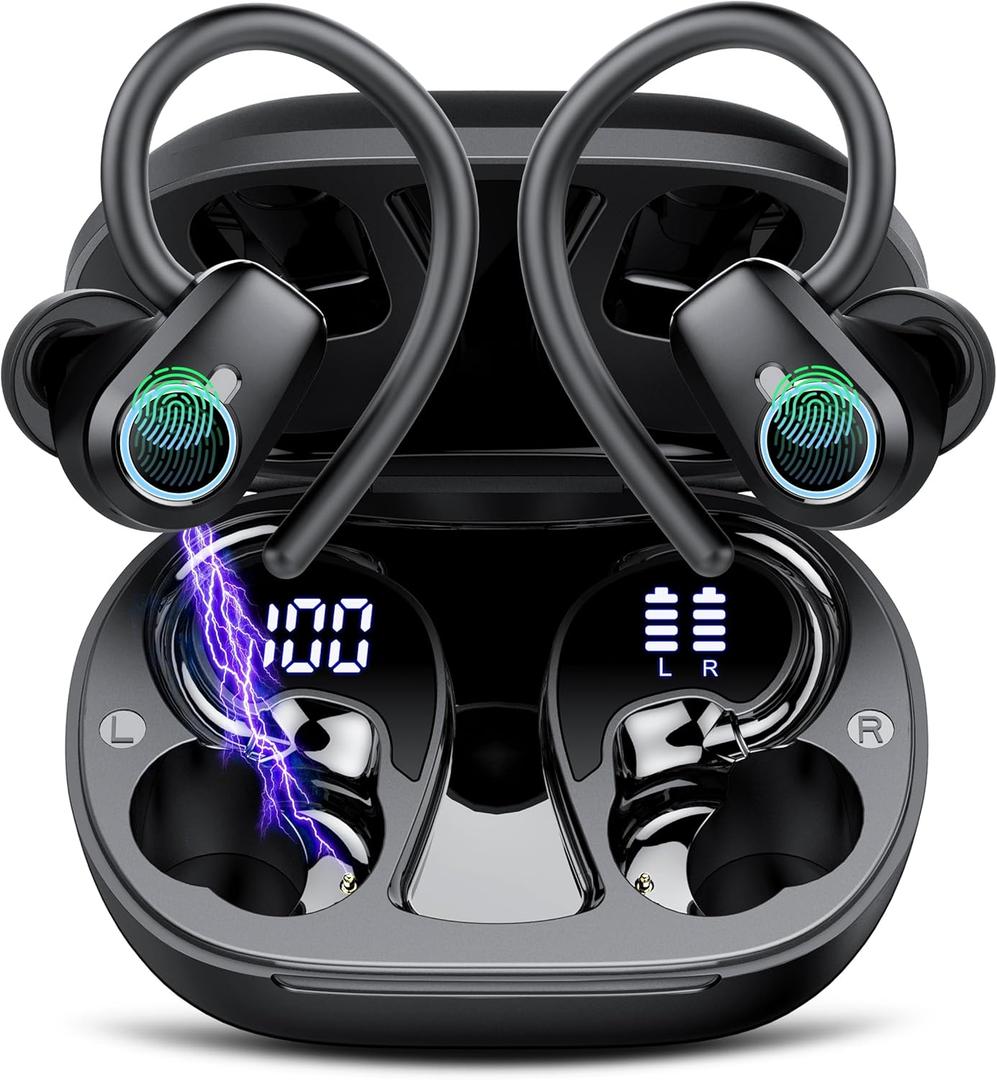 Wireless Earbuds, In Ear buds Wireless Earbuds Bluetooth, Bluetooth 5.3 Headphones Sport, 50H Playtime LED Display, Deep Bass Stereo Noise Cancelling Headphones, IP7 Waterproof Earphones, Jet Black