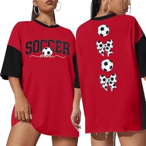 ALLTB Soccer Mom Shirt Women Oversized Soccer Shirts Soccer Season T-Shirt Bow Tshirt Causal Football Short Sleeve Tops, L