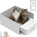 UBPET Open Top Self Cleaning Litter Box, Large Capacity Automatic Litter Box with APP Control,Odor Control, Anti-Pinch, Automatic Cat Litter Box for Multiple Cats (White)