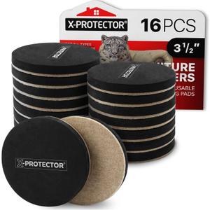 Felt Furniture Sliders Hardwood Floors X-PROTECTOR  16 PCS 3 1/2" Furniture Sliders  Heavy Duty Felt Sliders Hard Surfaces  Move Your Furniture Easily & Safely!