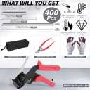 400PCS Metal Zip Ties Gun Kit, 6/8/12 Inch Heavy Duty Metal Zip Ties, Multi-Purpose Self-Locking Cable Tie Tool Set for Vehicles Farms Plants Fences Pipe Bundling, Scissors