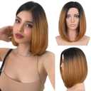 HANNE Honey Blonde Wig Short Bob Wigs Black to Honey Brown Wig Ombre Straight Bob Short Hair Wigs for Women Shoulder Length for Daily Use