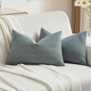 FUTEI Pack of 2 Chenille Decorative Throw Pillow Covers 12x20 Inch,Soft Cozy Striped Geometric Patterns Lumbar Pillow Cases,Modern Home Decor for Couch Bed Living Room,Dark Grey
