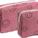 Makeup Bag Purse Cosmetics Bags Corduroy Cute Cosmetic Pouch Handbags Purses Makeup Organizer Storage for Women (2 Pack Pink) (EXP 08/18/26)