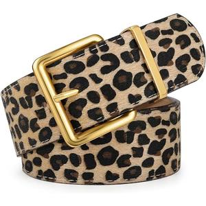 XZQTIVE Women Wide Chunky Belt for Dresses Fashion Thick Suede Belt with Gold Buckle (Fit Waist Size 28"-32", Leopard)