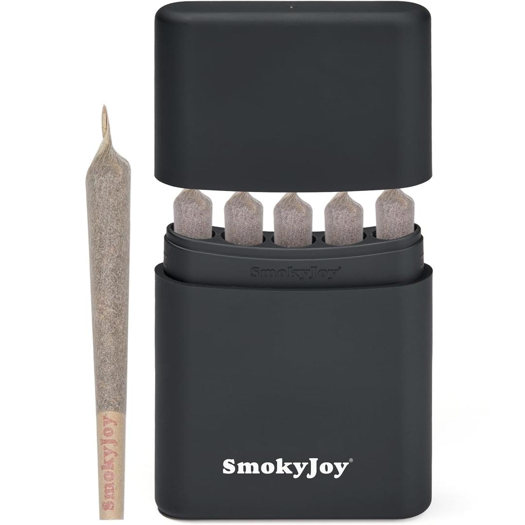 Smell Proof Cigarette Holder Case, 5 Hole Single Holder Pre Roll Case, Rolled King Size Cone Storage Box Container, Black