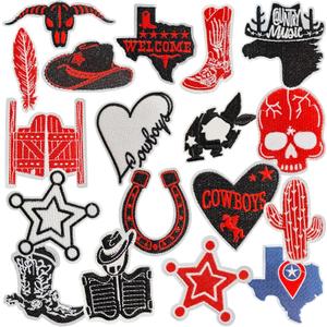 18Pcs Cowboy Iron On/Sew On Patches Embroidered Applique for Jackets Backpacks Jeans Clothes