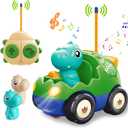 Pup Go Dinosaur Remote Control Car for Toddler 1 2 3 Years Old, My First RC Car with Music & Lights, 2 Interchangeable Dolls, Baby Dinosaur Toys, Ideal Gifts for Kids Boys Girls (Forest Green)