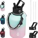 BJPKPK Insulated Water Bottles with Straw Lid, 50oz Large Water Bottle with 3 Lids and Paracord Strap, Stainless Steel Metal Water Bottle, Insulated Water Jug,Marshmallow