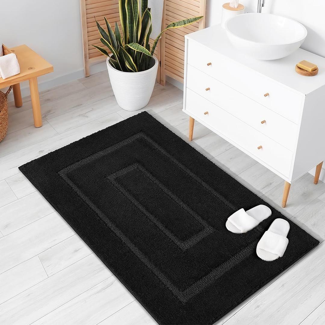 Keeko Bathroom Rugs Small Bath Mat, 24x36 Black Bathroom Rug Runner Soft Bath Mats for Kitchens Bathhouses Washable Throw Rugs Absorbent Dirt-Resistant Non Slip Door Mat Indoor Entrance Decor