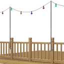 2 Pack 6.5 FT Stainless Steel String Lights Pole Bracket/Holder for Deck Railing Wood Posts, Black