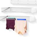 Wall Mounted Laundry Drying Rack, Retractable Clothes Drying Rack, 6 Rods Towel Drying Rack with Wall Template for Installation, Magnetic Dryer Ball Holder with Dryer Balls, White