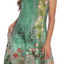 Summer Dresses for Women Casual Sleeveless Sundress Floral Loose Fit Beach Cover Up with Pocket (Small, Dark Sea Green)