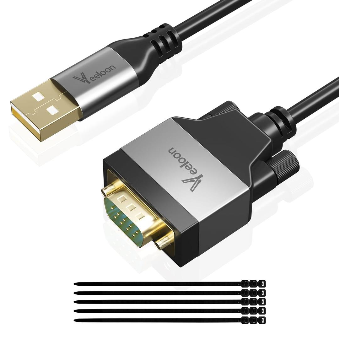 USB 2.0 to Serial Adapter (FTDI Chipset), 20 FT USB A to RS232 Male DB9 Pin Converter Serial Cable with Cable Ties for Windows 11, 10, 8.1, 8, 7, Vista, XP, 2000, Linux and Mac OS X, macOS