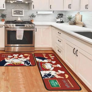 Chef Kitchen Rugs and Non Skid Washable Absorbent Microfiber Kitchen Mat for Floor, Kitchen Mat Set of 2 Red Kitchen Decor Stain Resistant 17"x47"+17"x30"