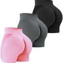 VVX 3 Piece Women's Workout Shorts Scrunch Butt Lifting Seamless High Waist Yoga Gym Shorts for Women M