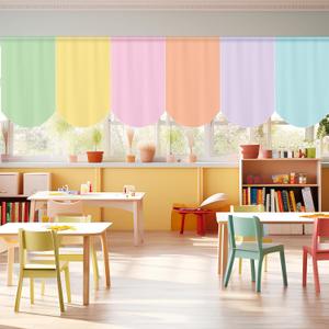 SmoothNovelty 6 Pcs School Classroom Curtains Back to Classroom Colorful Curtains for Kindergarten Daycare Primary Bedroom Playroom Room Decor(Pastel), 24"W x 36"L