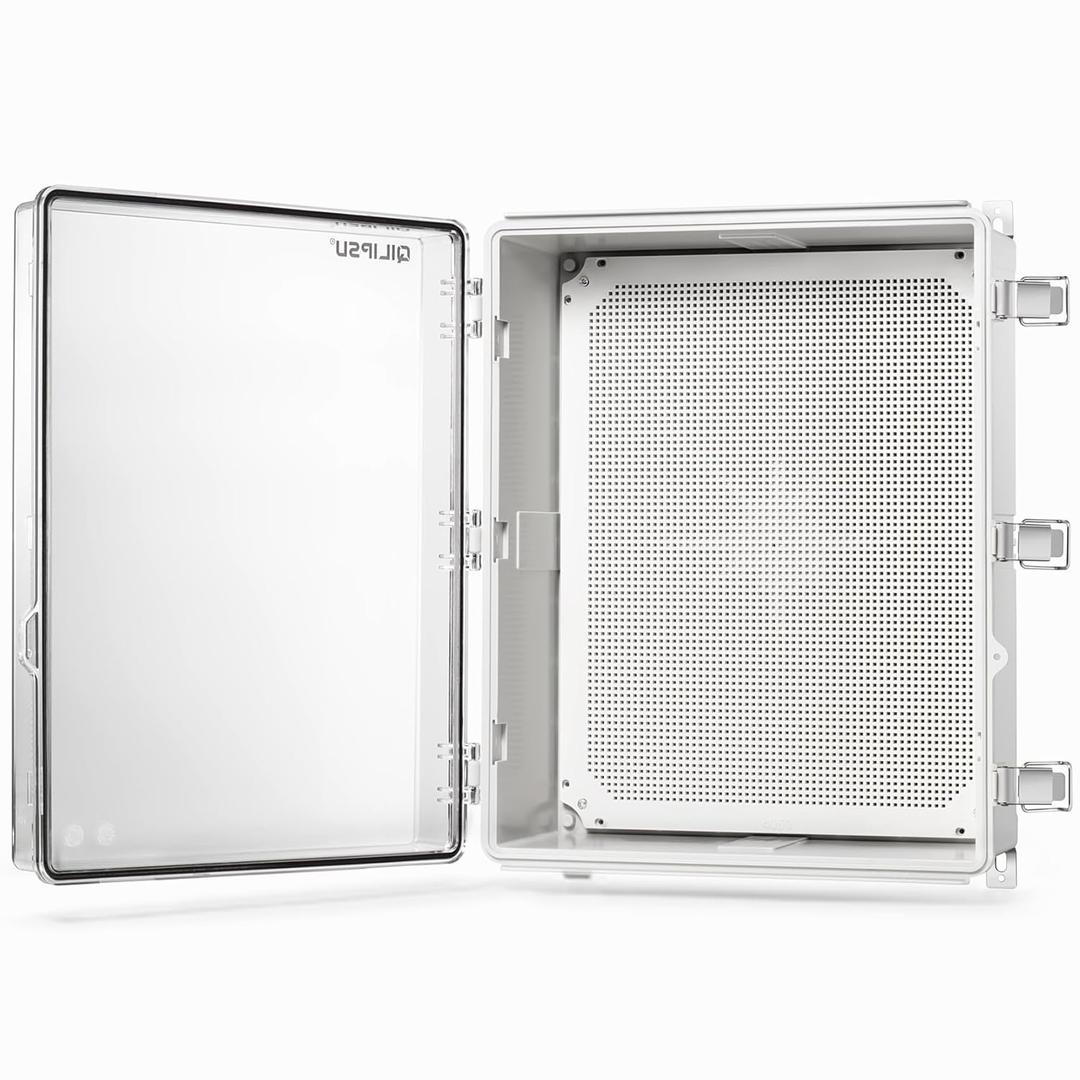 QILIPSU Waterproof Junction Box IP67 Outdoor Plastic Electrical Project Enclosure Weatherproof with Mounting Plate, Wall Brackets, Hinged Clear Cover 20"x16.1"x7.9" CC