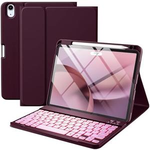 Harvopu Compatible for iPad Air 11 Inch/Air 5th 4th Generation Case with Keyboard - Folio Keyboard Cover with Pencil Holder for iPad Air 11-inch M3/M2 (2025/2024), Air 5/Air 4 (Mulberry)