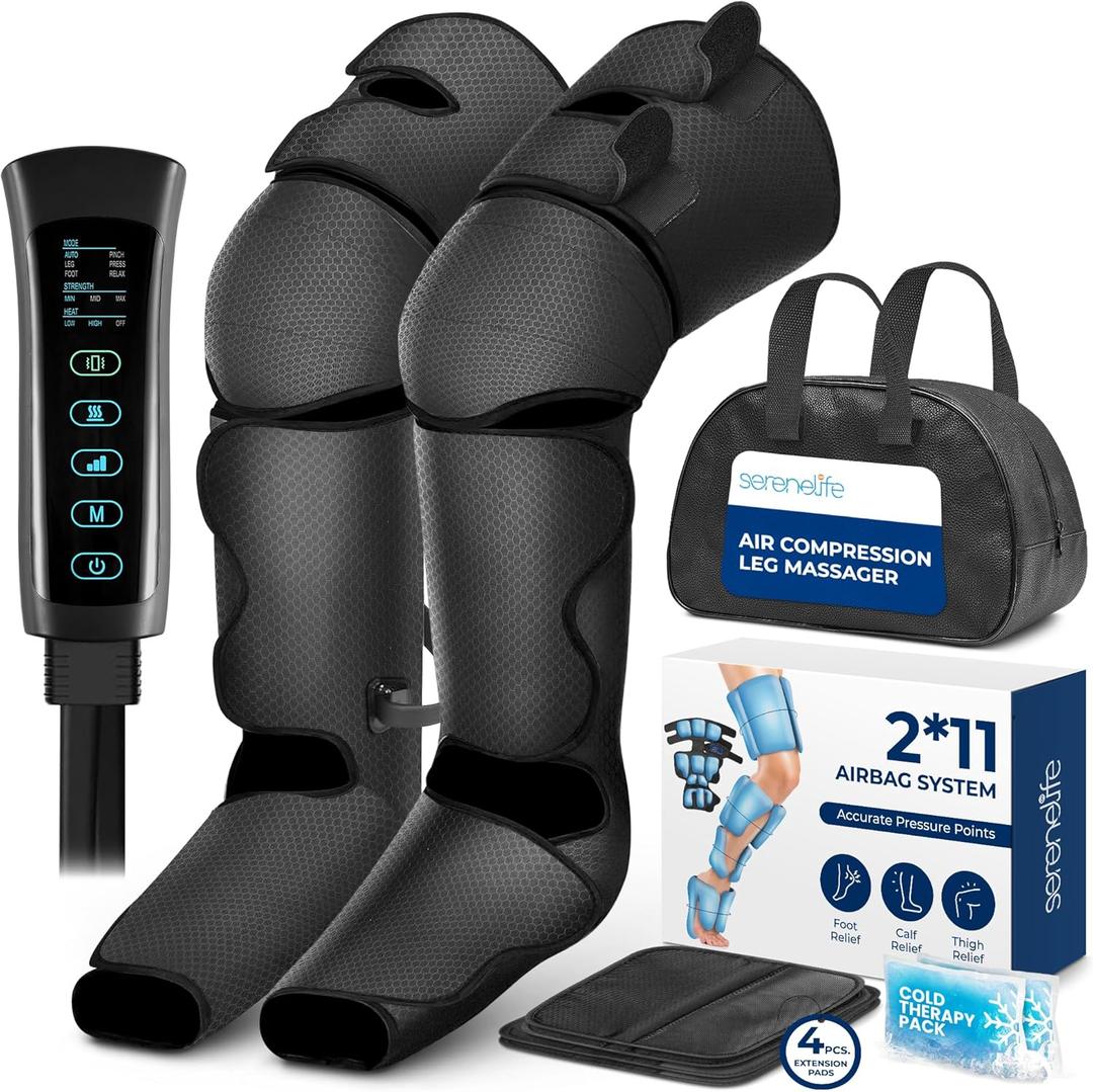 SereneLife Air Compression Leg Massager, Full Leg Massager with Heat and Compression, Ice Pack, Portable and Adjustable with 6 Modes 3 Vibrations 3 Intensities, 11 Airbags for Thigh Calf Foot Massage SereneLife Air Compression Leg Massager, Full Leg Massager with Heat and Compression, Ice Pack, Portable and Adjustable with 6 Modes 3 Vibrations 3 Intensities, 11 Airbags for Thigh Calf Foot Massage