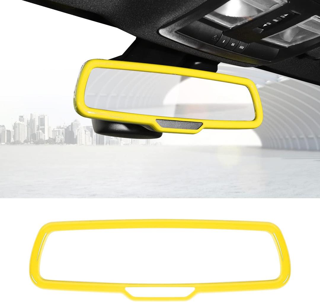 Rear View Mirror Cover Trim Frame Interior Decoration Accessories for Dodge RAM 2010-2017,for Dodge Challenger 2015-2022,for Dodge Charger 2010-2022,Yellow