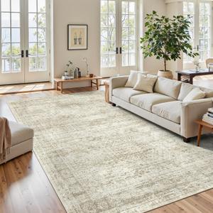 4x6 Area Rugs for Living Room, Vintage Washable Rugs for Dining Room, Bedroom, Home Office Decor, Non-Slip Beige Carpet Thin Rug