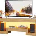 JUSTOGO Modern TV Stand for 65 Inch TV, Wood Entertainment Center with LED Lights, TV Console with Large Open Storage for Living Room Bedroom, 54" TV Table Media Console, Natural, 54"W x 11.8"D