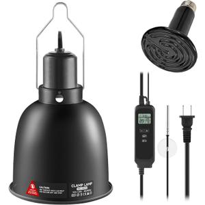 5.5 inch Reptile Heat Lamp Fixture with Thermostat and Timer,Reptile Light Fixture with 100W Ceramic Heat Emitter, PID Temperature Controller for UVB Lights, Basking Bulbs and Terrariums