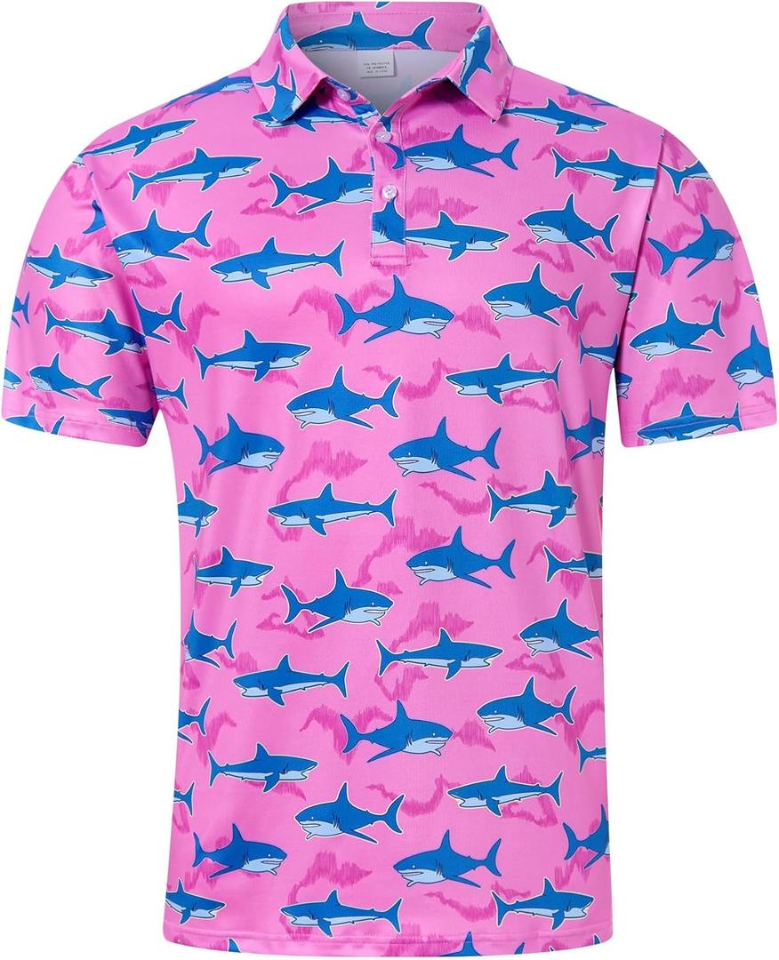 Fanient Men Golf Polo Shirts Short Sleeve 3D Printed Dry Fit Moisture Wicking 4-Way Stretch Summer Athletic Polo Shirts (Pink, L) Fanient Men Golf Polo Shirts Short Sleeve 3D Printed Dry Fit Moisture Wicking 4-Way Stretch Summer Athletic Polo Shirts (Pink, L)