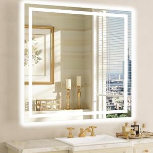 36"x36" LED Bathroom Mirror with Lights, Anti-Fog, Backlit+Frontlit