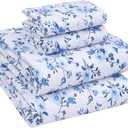 RUVANTI 100% Cotton King Size Sheets Set, 4 Pieces, Soft & Breathable Percale Weave Bedding, Deep Pocket 16", Hotel Standard, Crisp Cool Feel, Durable, Perfect Floral Bed Sheet, Annual
