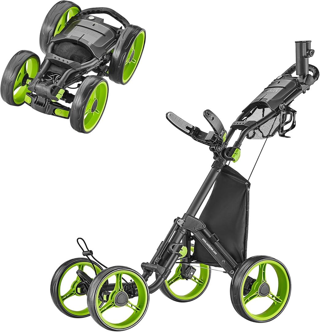 Caddytek Explorer V8 Golf Push Cart - SuperLite 4 Wheel Aluminum Foldable Cart with Adjustable Front Wheel Width, Foot Brake, Cooler Basket, Umbrella Holder, Drink Holder, Scorecard Console (Lime)