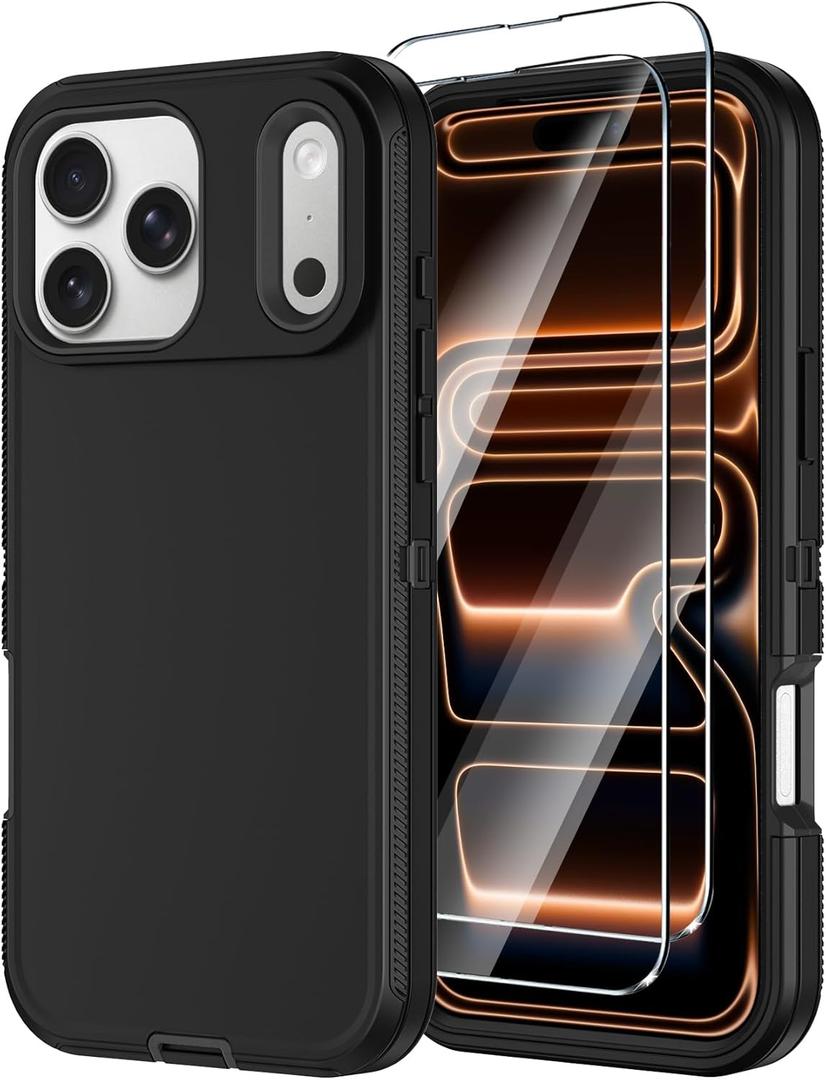 Annymall for iPhone 17 Pro Max Case with Screen Protector, Heavy Duty 3-Layer Drop Protection, Military Grade Shock-Absorbing Rugged Bumper Phone Cases Cover for Apple 17 ProMax 6.9" (Black)